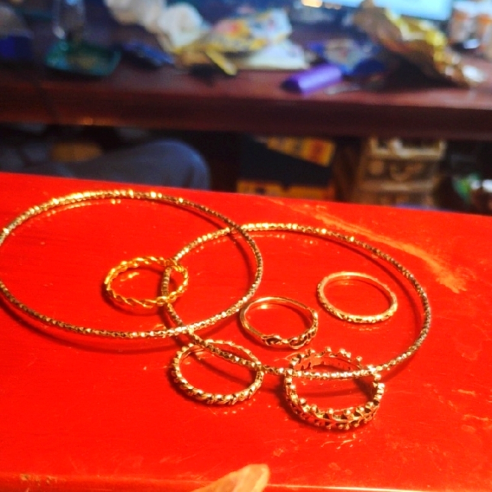 Bracelets And Rings Stackable Set Of 7 Silver -6 And 1 gold Ring
